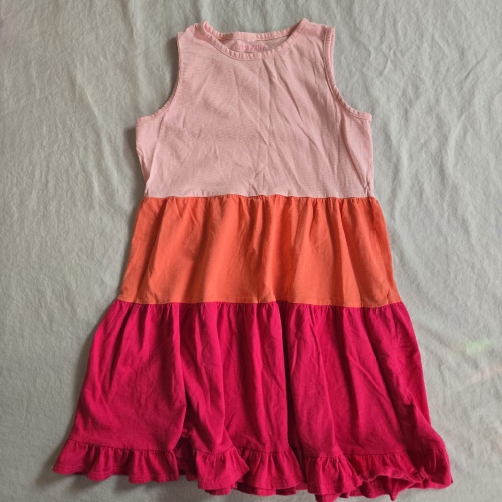 Crewcuts Girls Sleeveless Summer Dress Coral Pink Tiered Colorblock 8